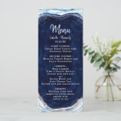 Menu Sapphire Blue Rose Gold Geode Agate Marbre Dîner (Debout devant)