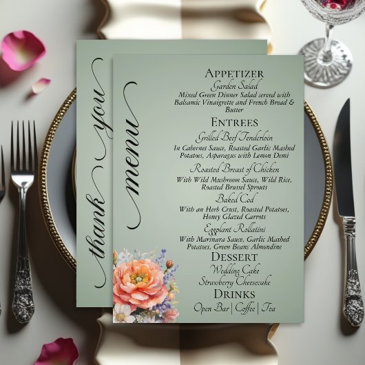 Menu Sauge - Monogramme, Fleurs sauvages & Merci
