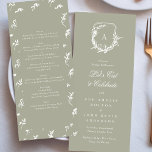 Menu sauge vert classique vintage mongramme mariage<br><div class="desc">partie grande collection</div>