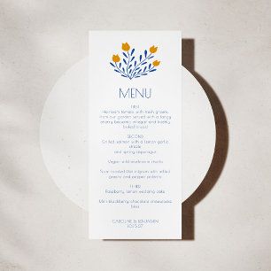 Menu Scandi Fleurs folkloriques Bleu Jaune Mariage pers