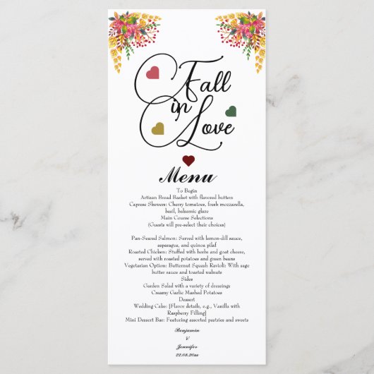 Menu Scénario de mariage Tomber amoureux (Devant)