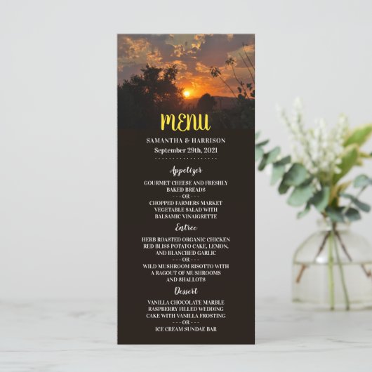 Menu Scène de coucher de soleil vespéral, mariage rusti (Debout devant)