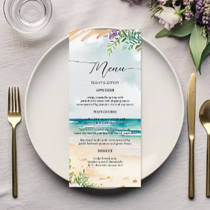 Menu Scène de plage aquarelle florale mariage d'été