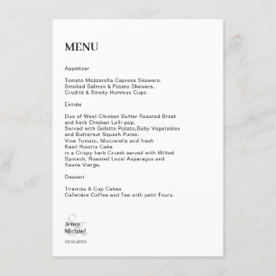 Menu Schlicht moderne Weiß Schwarz Hochzeit