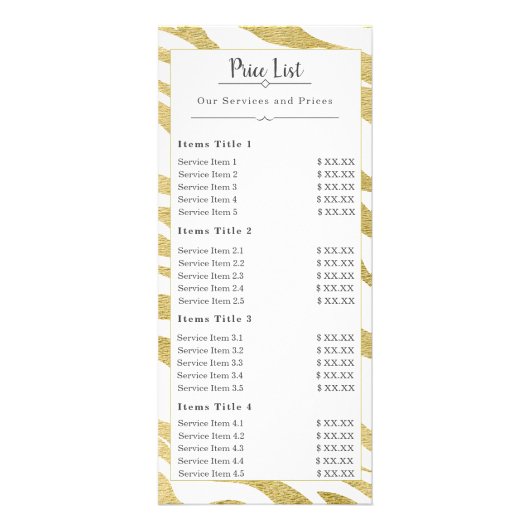 Menu  schoonheidsdiensten (Achterkant)