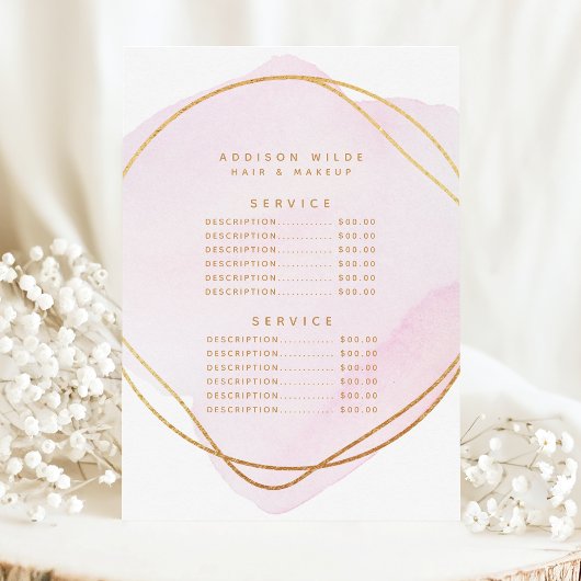 Menu Script Blush Pink Aquarelle Or Prix du service
