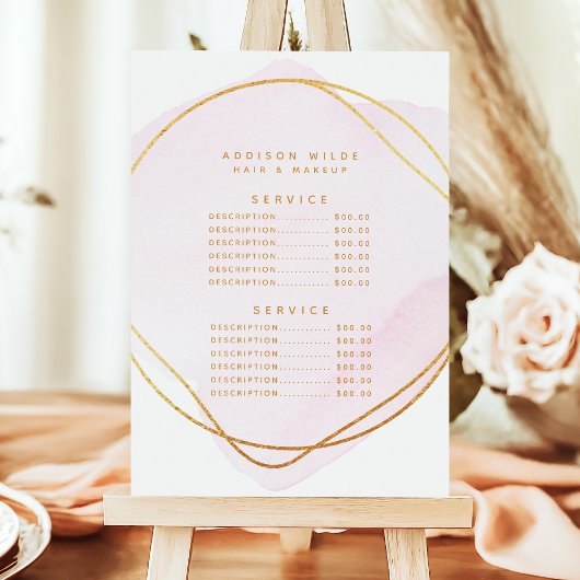 Menu Script Blush Pink Aquarelle Or Prix du service