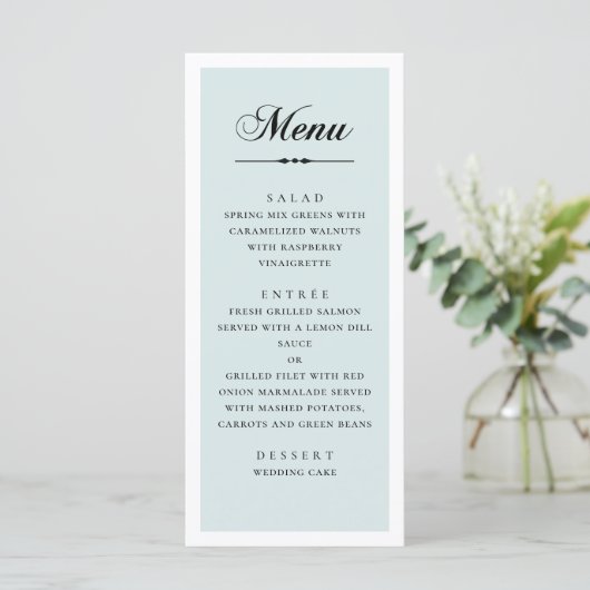 Menu Script calligraphie classique bleu élégant mariage (Debout devant)