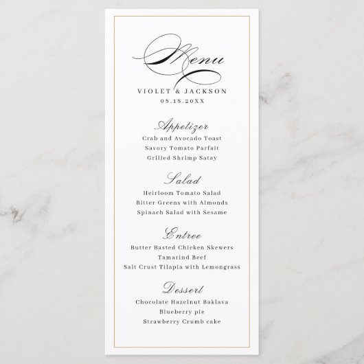 Menu Script classique élégant Mariage simple (Devant)
