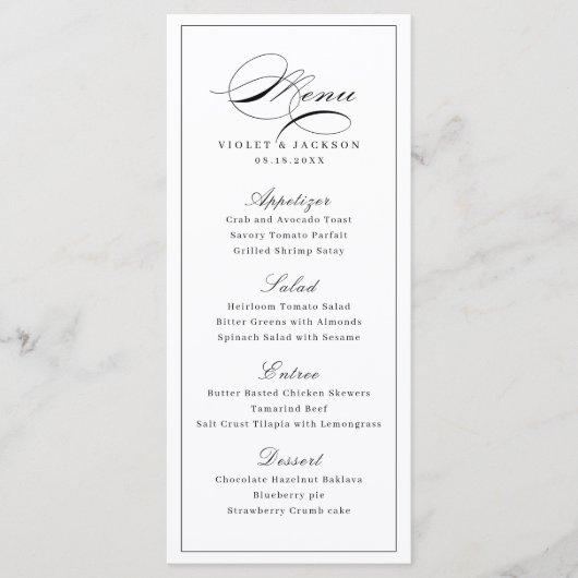 Menu Script classique élégant Mariage simple (Devant)
