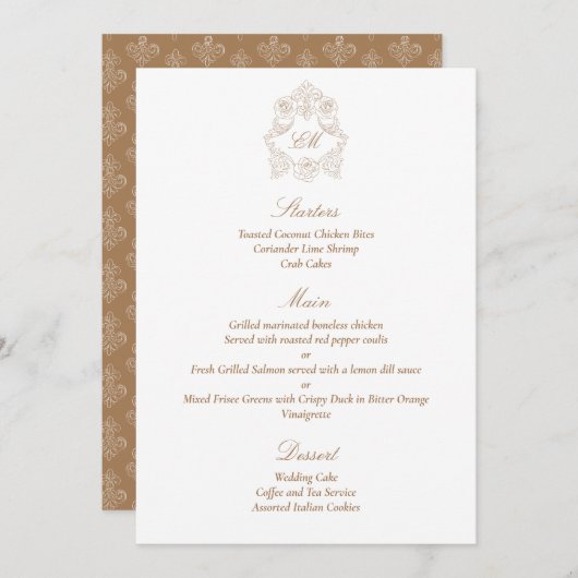 Menu Script classique sophistiqué Brown doré (Devant / Derrière)