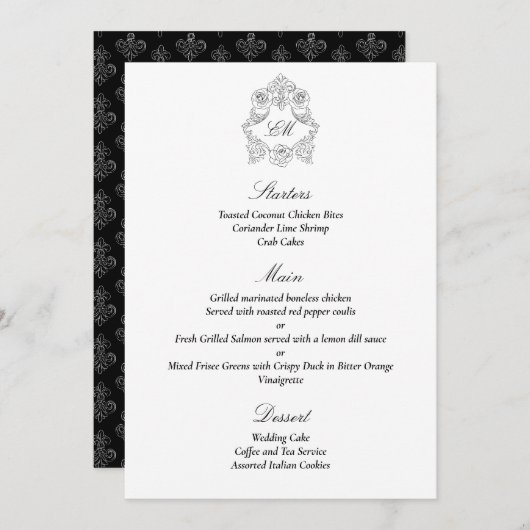 Menu Script classique sophistiqué noir et blanc (Devant / Derrière)