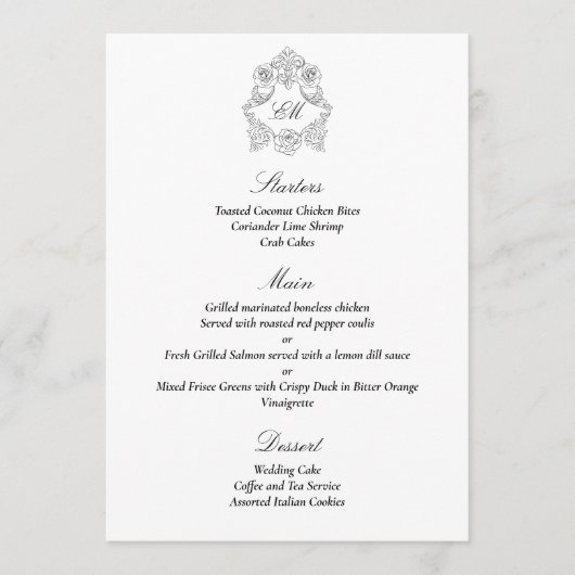 Menu Script classique sophistiqué noir et blanc (Devant)