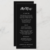 Menu Script contemporain élégant Mariage noir blanc (Devant / Derrière)