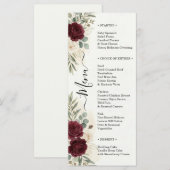 Menu Script de dîner de mariage aux roses de Bourgogne  (Devant / Derrière)