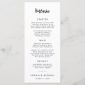 Menu Script de lettres main moderne Mariage noir blanc (Devant)