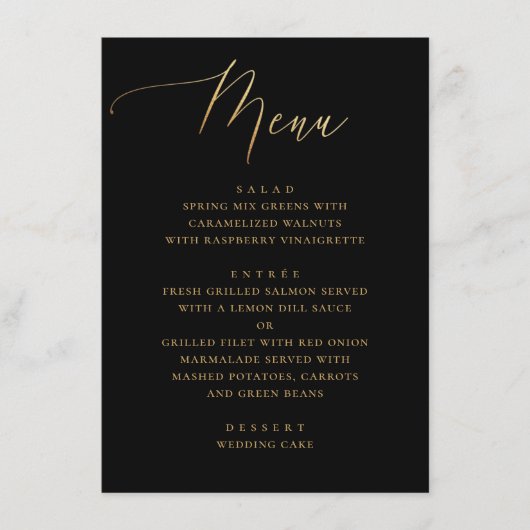 Menu Script élégant | Mariage classique noir et or (Devant)