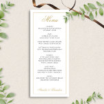 Menu Script élégant officiel Mariage noir et or<br><div class="desc">Présentez notre menu Mariage noir et or élégant à script formel, un ajout sophistiqué à votre réception de mariage. Ce menu est composé d'un arrière - plan blanc immaculé, d'un texte noir raffiné et de somptueux accents de script doré, créant une présentation intemporelle et élégante de vos choix de repas....</div>