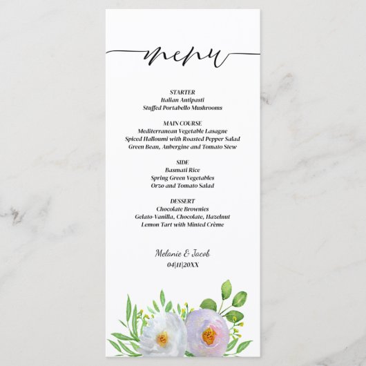 Menu Script Floral Mariage (Devant)