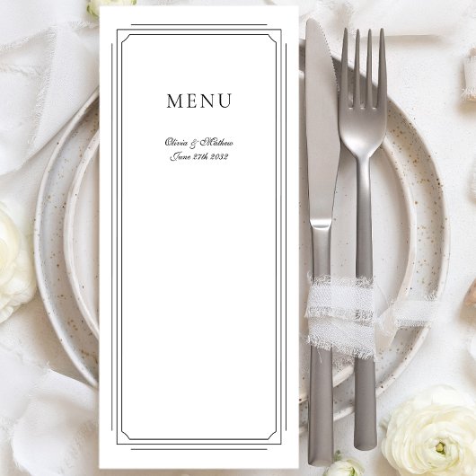Menu Script formel avec Mariage de monogramme de cadre 