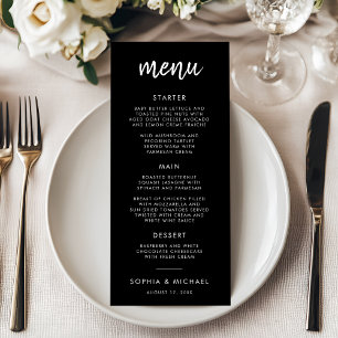 Menu Script Gras Moderne Mariage noir et blanc