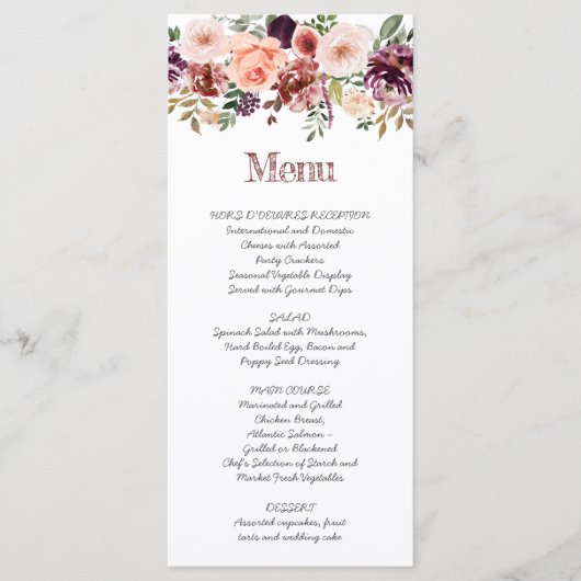 Menu Script manuscrit aquarelle boho automne rustique (Devant)
