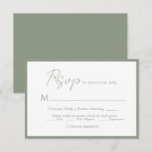 Menu Script Minimal Choix Sage Vert Mariage Rsvp (Devant / Derrière)
