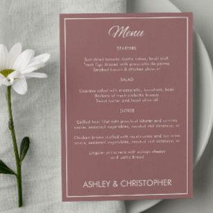 Menu Script minimaliste Dusty Rose mariage réception