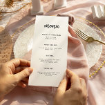 Menu Script minimaliste moderne | MARIAGE<br><div class="desc">Cette carte de menu élégante,  minimaliste et mariage,  est dotée d'une typographie de script moderne et d'un texte sans serif épuré,  pour un design noir et blanc simple et élégant,  que vous adorerez.</div>