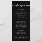 Menu Script minimaliste moderne Mariage noir (Devant)