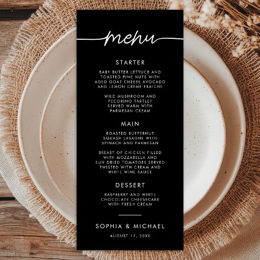 Menu Script minimaliste moderne Mariage noir