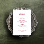 Menu Script minimaliste moderne | Mariage rouge magenta<br><div class="desc">Cette carte de menu mariage,  élégante et minimaliste,  est dotée d'une typographie de script moderne et d'un texte sans serif propre,  pour un design simple et élégant,  rouge magenta et blanc,  que vous aimerez.</div>