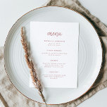 Menu Script minimaliste moderne Rose poussiéreux | MARI<br><div class="desc">Cette carte de menu mariage minimaliste et élégante propose une typographie de script moderne rose et poussiéreuse ainsi qu'un texte sans serif épuré pour un design simple et élégant que vous aimerez.</div>