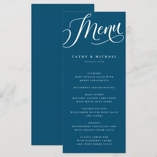 Menu Script moderne, bleu foncé (Devant / Derrière)