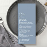 Menu Script moderne Dusty bleu minimaliste Mariage<br><div class="desc">Célébrez dans le style avec ces cartes de menu mariage moderne et très tendance. Ce design est facile à personnaliser avec votre libellé d'événement spécial et vos invités seront ravis quand ils verront ces menus fabuleux. Les éléments correspondants se trouvent dans la collection.</div>