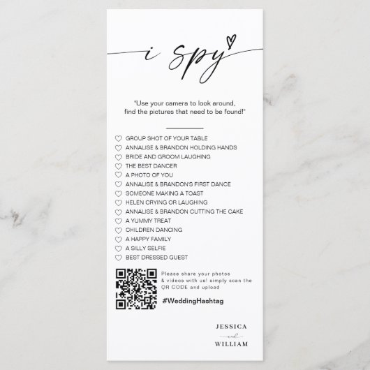Menu Script moderne I espionner jeu mariage Réception P (Devant)