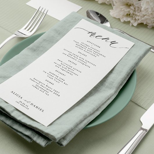 Menu Script moderne mariage noir et blanc