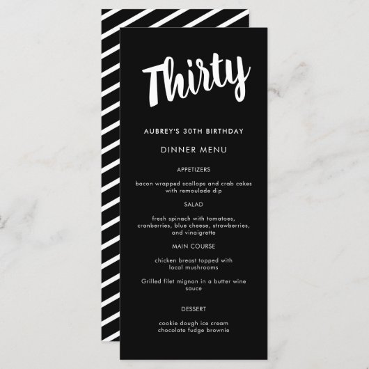 Menu Script moderne N'importe quelle année 30e fête d'a (Devant / Derrière)