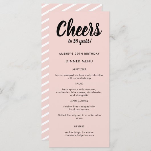 Menu Script moderne N'importe quelle année 30e fête d'a (Devant / Derrière)