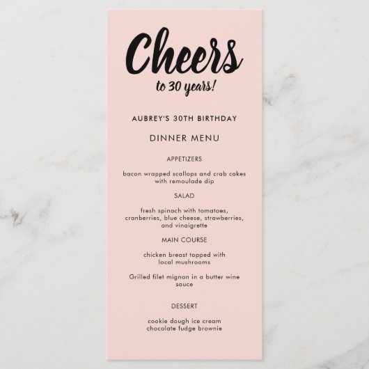 Menu Script moderne N'importe quelle année 30e fête d'a (Devant)
