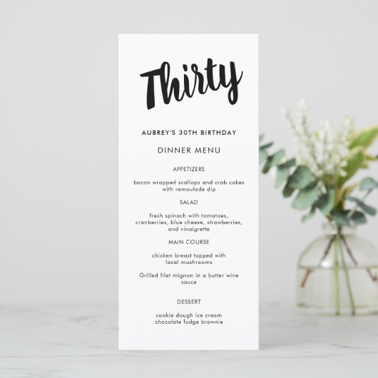 Menu Script moderne N'importe quelle année 30e fête d'a (Debout devant)