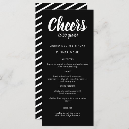 Menu Script moderne N'importe quelle année 30e fête d'a (Devant / Derrière)