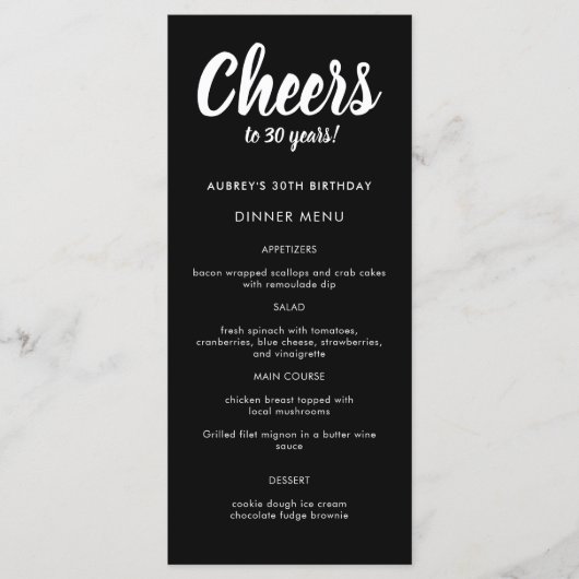 Menu Script moderne N'importe quelle année 30e fête d'a (Devant)