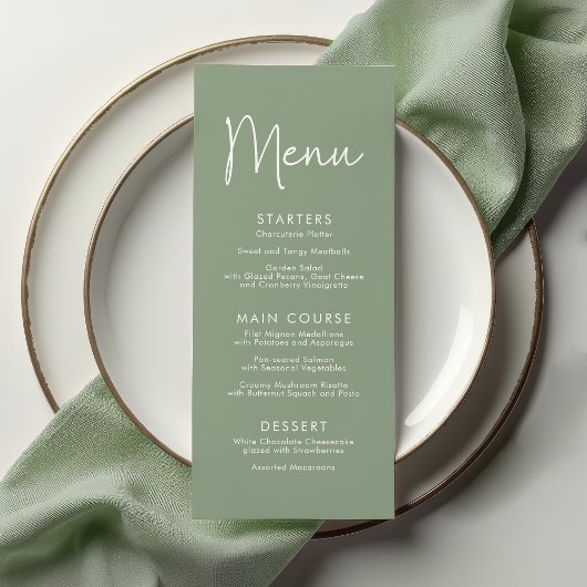 Menu Script moderne Sage Oh Baby Baby shower simple