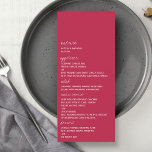 Menu Script moderne Viva Magenta Mariage minimaliste<br><div class="desc">Célébrez dans le style avec ces cartes de menu mariages design et très tendance. Ce design est facile à personnaliser avec votre libellé d'événement spécial et vos invités seront ravis quand ils verront ces menus fabuleux. Les éléments correspondants se trouvent dans la collection.</div>