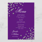 Menu Script romantique Mariage Confetti Argent violet (Devant)