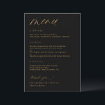 Menu Script romantique Mariage noir et or<br><div class="desc">Découvrez l'incarnation d'une romance moderne avec notre menu Mariage moderne romantique noir et or. Ce chef-d'oeuvre captivant allie harmonieusement l'allure contemporaine à l'élégance intemporelle, rehaussant votre célébration dans tous les détails. Élégamment orné d'un délicat script de calligraphie moderne, ce menu dégage un air de sophistication. Le détail complexe de l'écriture...</div>