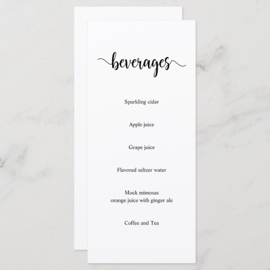 Menu Script Rustique Noir moderne, Boissons Mariages (Devant / Derrière)