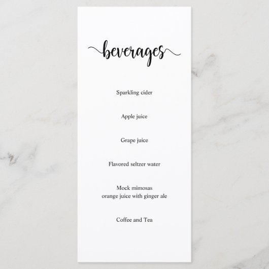 Menu Script Rustique Noir moderne, Boissons Mariages (Devant)