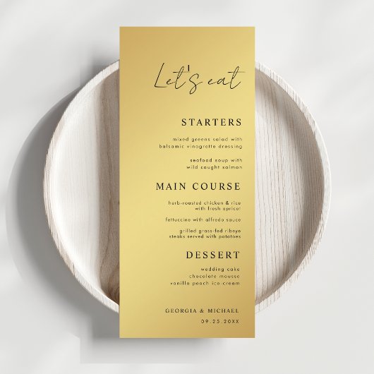 Menu Script simple Mangeons Black & Gold Mariage
